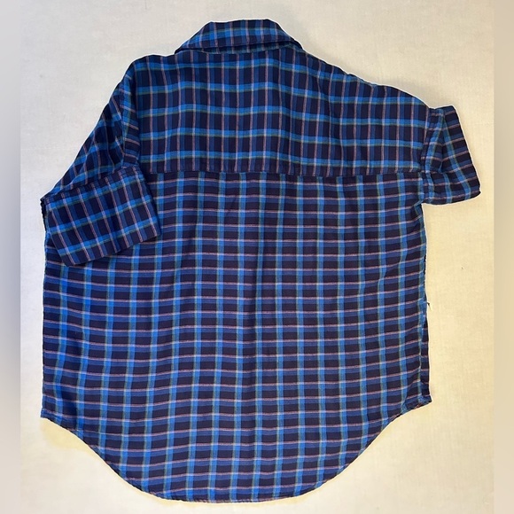 Madewell women’s short sleeve blue plaid shirt w/banded sleeves Sz-XS. Y8 - Picture 4 of 8